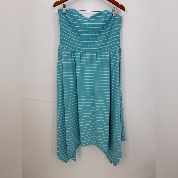 Torrid Strapless Striped Midi Dress Blue/White Asymmetrical Hem Plus Size 3X - Picture 1 of 11